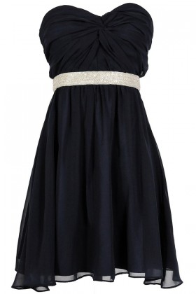 Twisted Chiffon Embellished Designer Dress in Navy